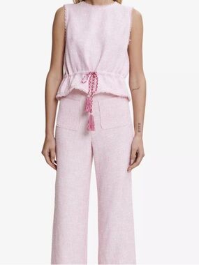 Rose Lirosa Tweed Drawstring Top by Maje